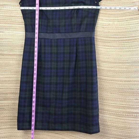 Claudie Pierlot 100% Wool Green & Blue Plaid With Leather Details Dress Sz US 8 - Picture 10 of 12